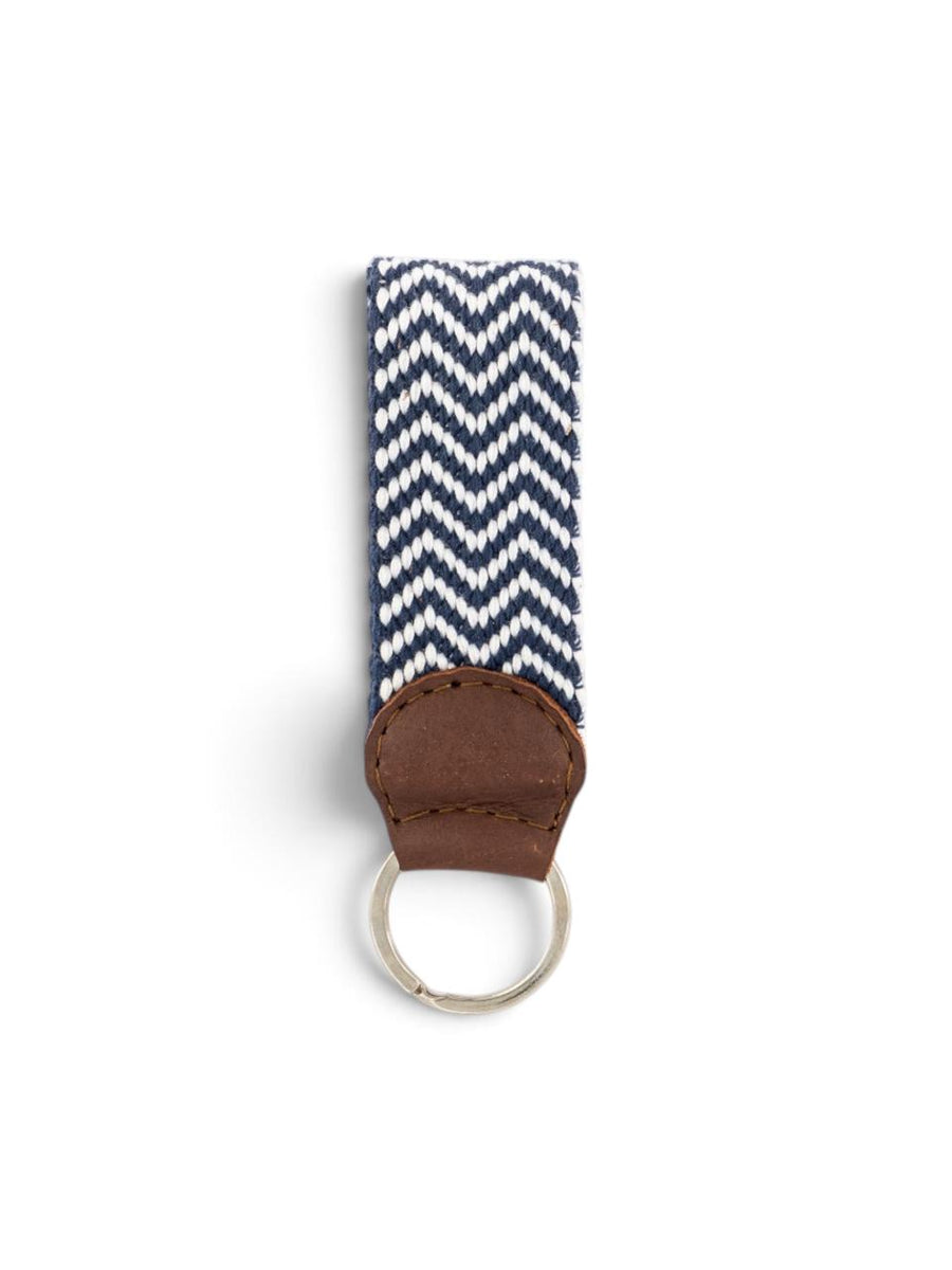 Woven Key Ring in navy herringbone #color_Navy Herringbone