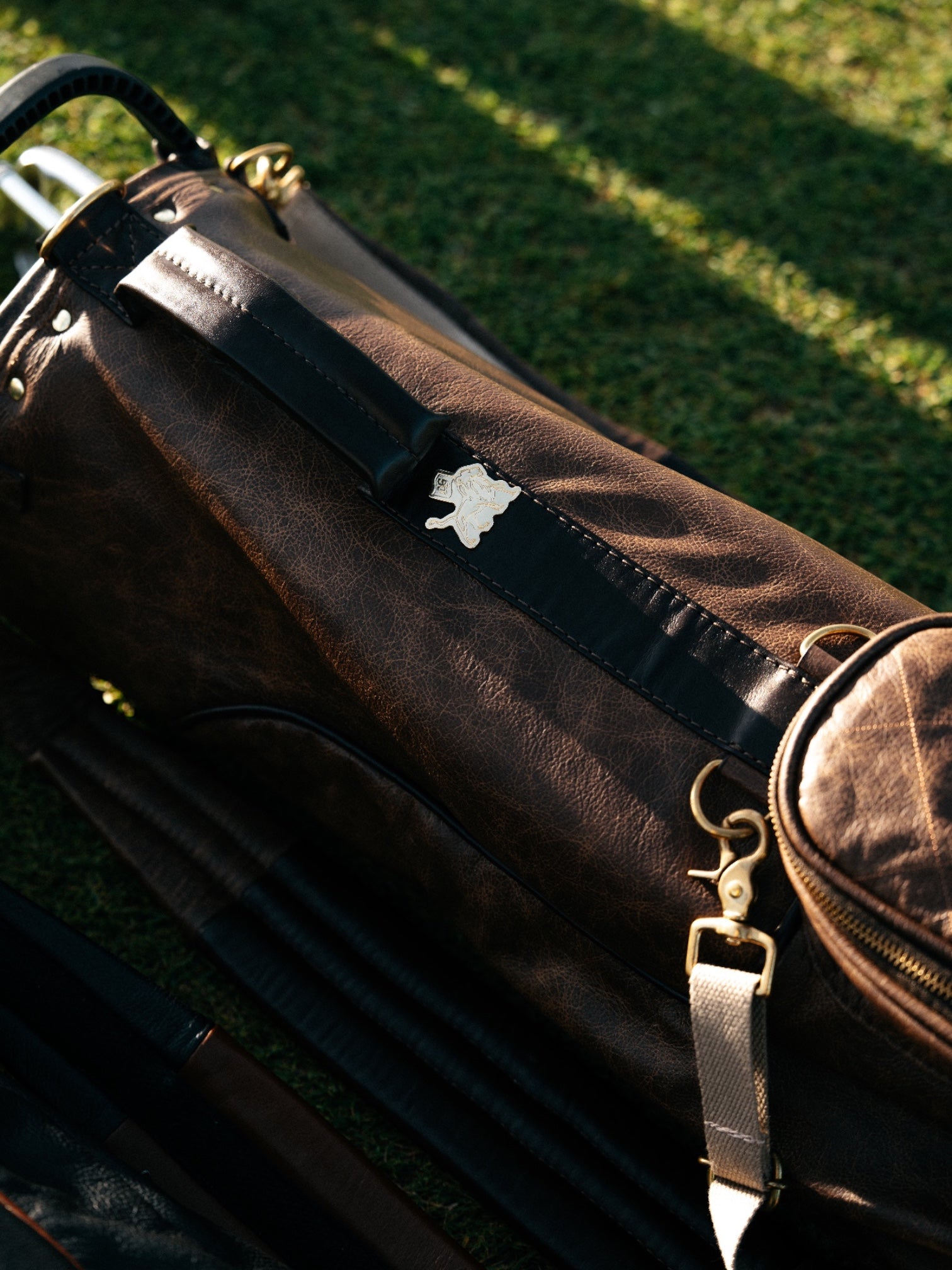Brown, Chocolate Trim Leather Sunday Bag golf bag, view 4