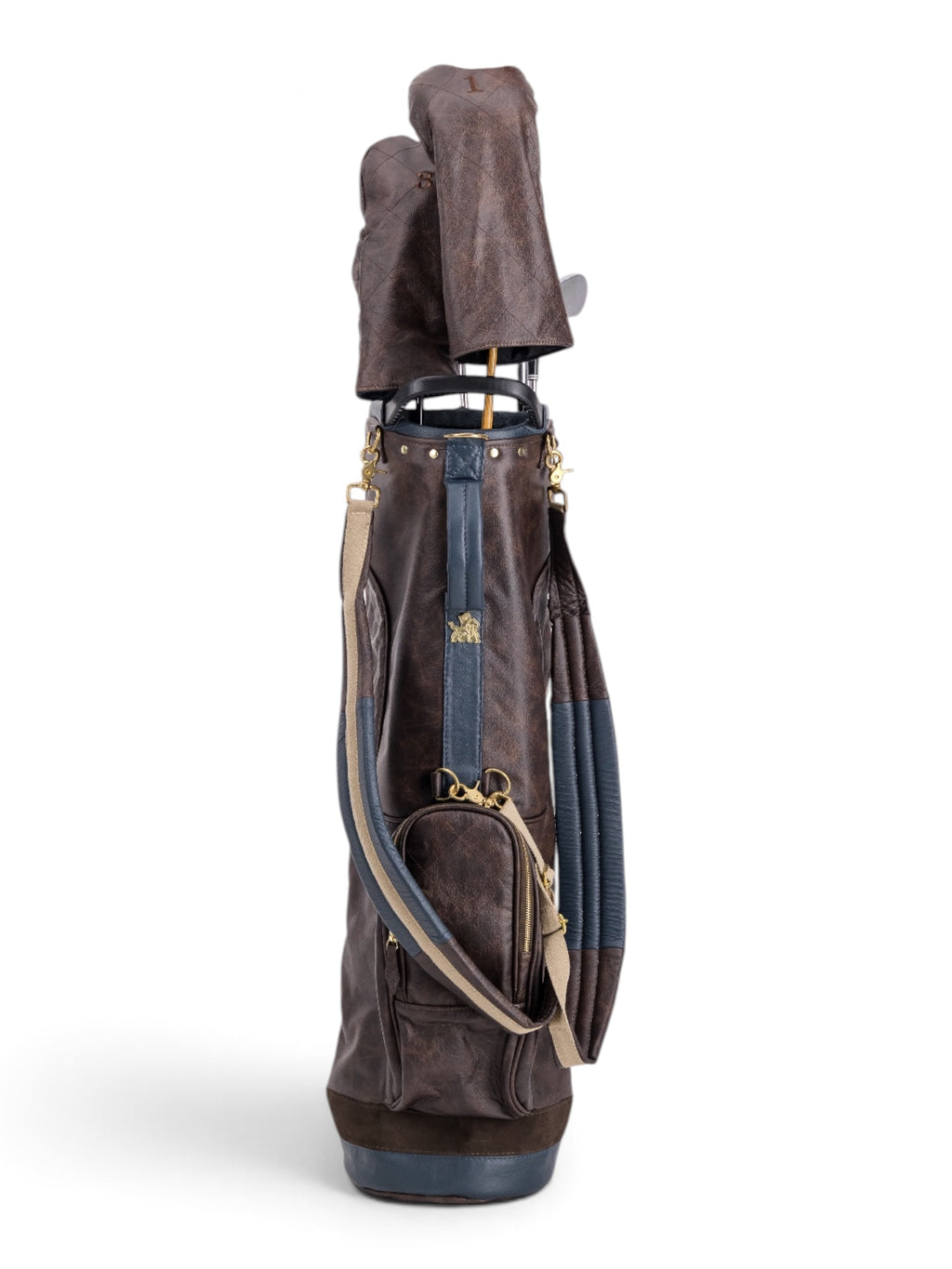 Brown, Navy Trim Leather Sunday Bag golf bag