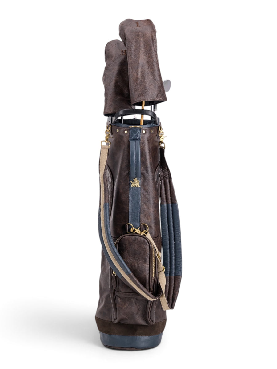 Brown, Navy Trim Leather Sunday Bag golf bag
