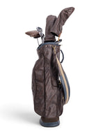Brown, Navy Trim Leather Sunday Bag golf bag, view 3