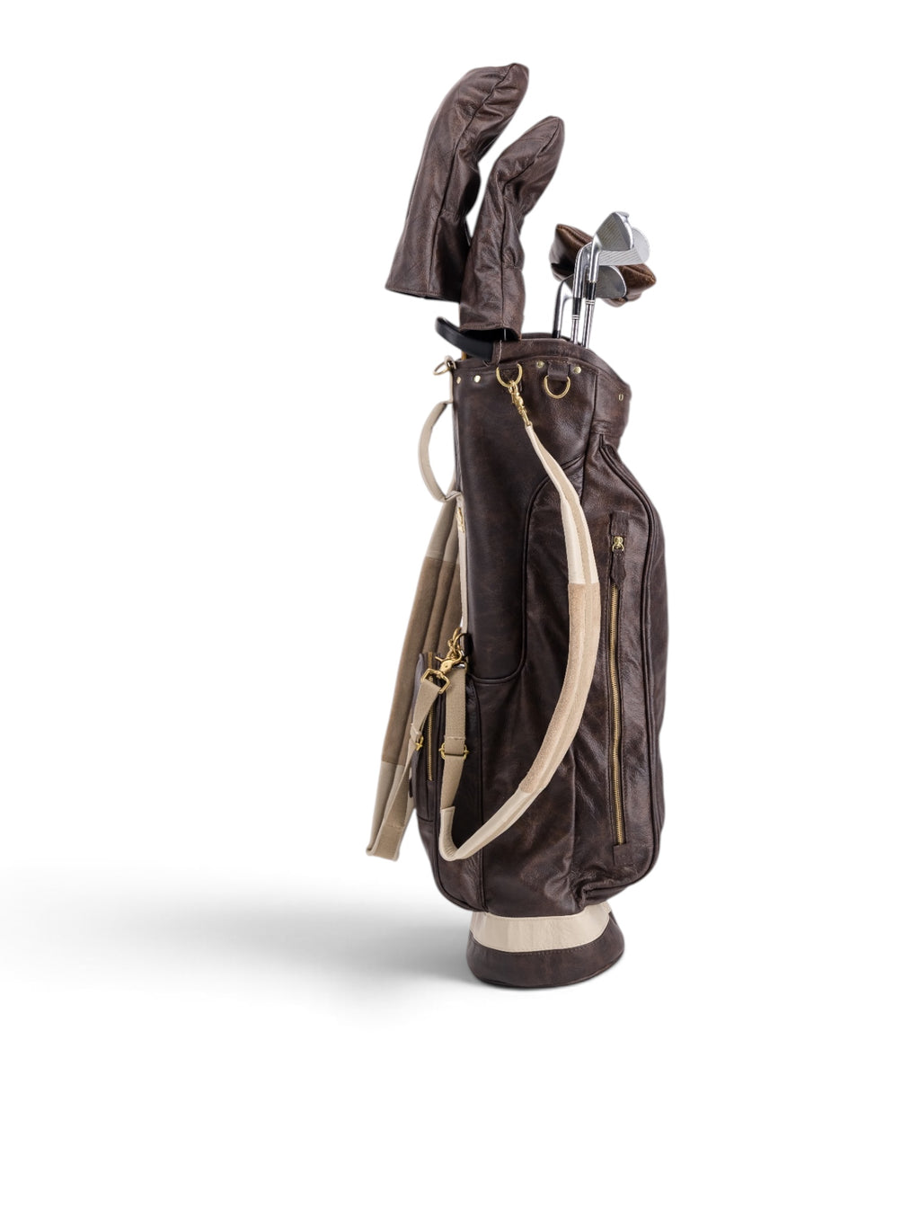 Brown, Cream Trim Leather Sunday Bag golf bag, view 7