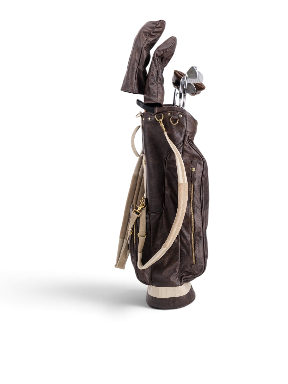 Brown, Cream Trim Leather Sunday Bag golf bag, view 7